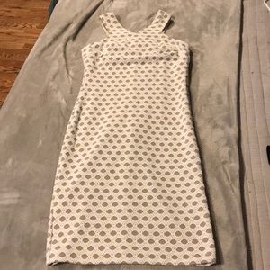 White and tan lace dress